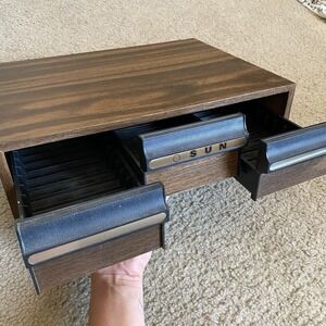 Vintage Faux Wood 3 Drawer Cassette Tape Storage Case Holds 42